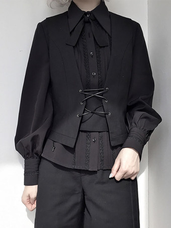 ブラック ロリータ ブラウス 長袖レース ロリータ トップ ロリータ シャツ スチーム パンク グリーン