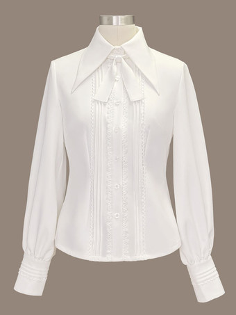 ホワイト ロリータ ブラウス 長袖レース ロリータ トップ ロリータ シャツ スチーム パンク グリーン