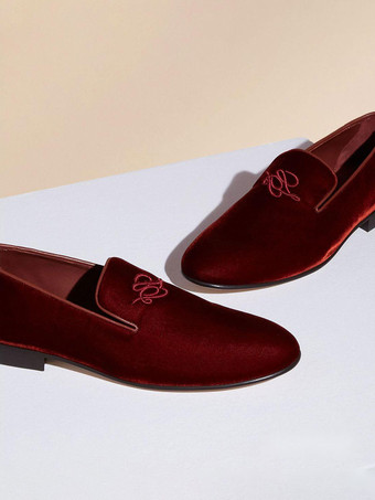 メンズ スリッポン ローファー ペニーシューズ ブラック スエード ラウンドトゥ 刺繍アートワーク ドレス プロム パーティー ウェディングシューズ