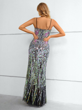 イブニングドレスマーメイド恋人ネックレース足首までのスプリットフロント社交パーティードレス