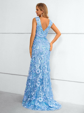 イブニングドレスマーメイド V ネック トレーン ノースリーブ バックレス レース ソーシャルページェントドレス