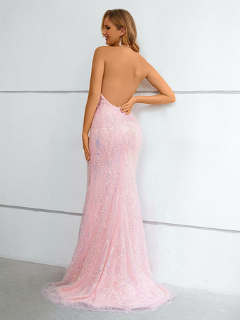 Vestido de noche 2025 sirena cabestro con tren sin mangas cremallera encaje vestidos de fiesta formales