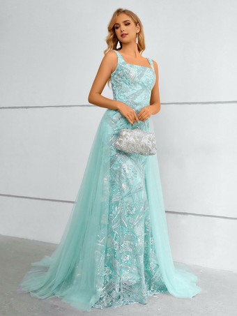 Prom Dress 2024 Square Neck A-Line Sleeveless Lace Birthday Party Dress