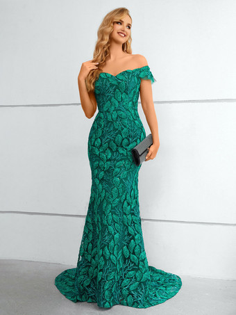 Abendkleid 2025 Meerjungfrau Bateau-Ausschnitt mit Schleppe ärmellos Reißverschluss Spitze gesellschaftliche Partykleider