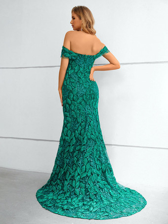 Abendkleid 2025 Meerjungfrau Bateau-Ausschnitt mit Schleppe ärmellos Reißverschluss Spitze gesellschaftliche Partykleider