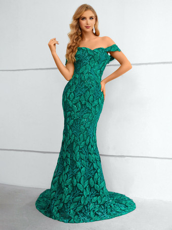 Abendkleid 2025 Meerjungfrau Bateau-Ausschnitt mit Schleppe ärmellos Reißverschluss Spitze gesellschaftliche Partykleider