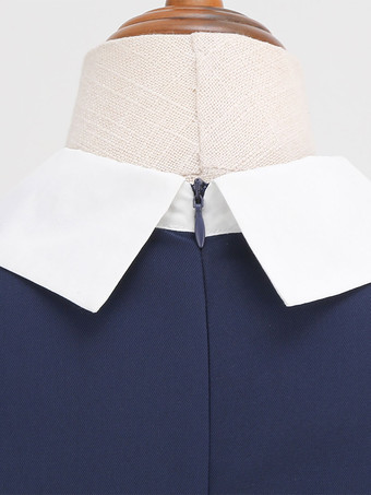 レトロワンピース　1950年代オードリー・ヘップバーン風　ピーターパンカラー　半袖　二次会　お呼ばれ　発表会　ミディアムスイングドレス