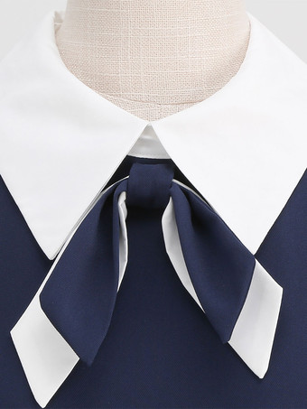 レトロワンピース　1950年代オードリー・ヘップバーン風　ピーターパンカラー　半袖　二次会　お呼ばれ　発表会　ミディアムスイングドレス