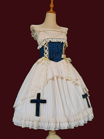 古典的なロリータ ドレス シフォン ノースリーブ ロリータ ドレス アプリコット