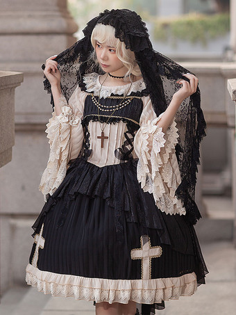 古典的なロリータ ドレス シフォン ノースリーブ ロリータ ドレス アプリコット