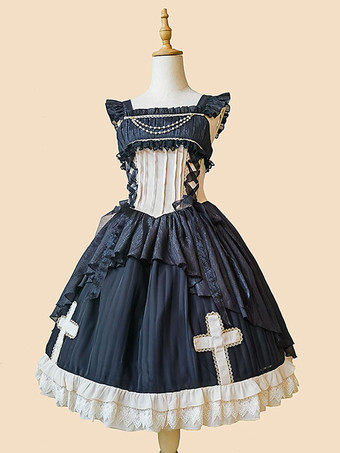 古典的なロリータ ドレス シフォン ノースリーブ ロリータ ドレス アプリコット