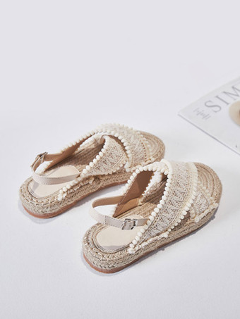 レディース フラットサンダル ビーチサンダル ラウンドトゥ レースアップサンダル ボヘミアン ウェディングシューズ