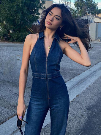 デニム ジャンプスーツ ノースリーブ レディース デニム ジーンズ