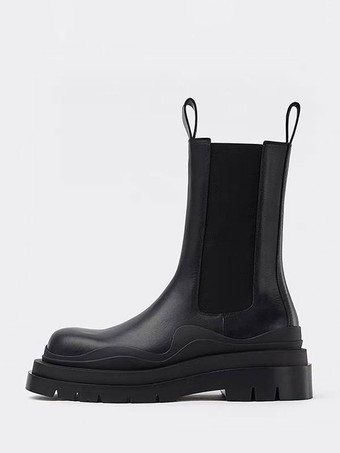 negro Botas Chelsea para hombre Botines sin cordones con plataforma plana y punta redonda con adornos de goma Green Tire