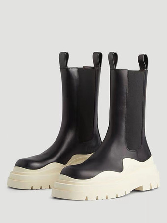 Marfil   Botas Chelsea para hombre Botines sin cordones con plataforma plana y punta redonda con adornos de goma Green Tire