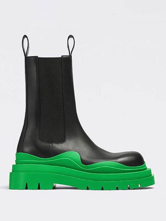 Botas Chelsea para hombre Botines sin cordones con plataforma plana y punta redonda con adornos de goma Green Tire