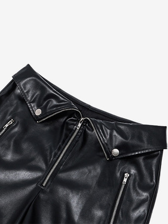 女性のための PU レザー パンツ ハイライズ ストレート パンツ