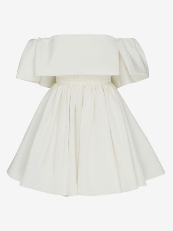 ショートパーティードレス ホワイト オフショルダー セミフォーマル ミニドレス