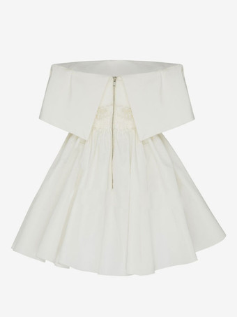 ショートパーティードレス ホワイト オフショルダー セミフォーマル ミニドレス