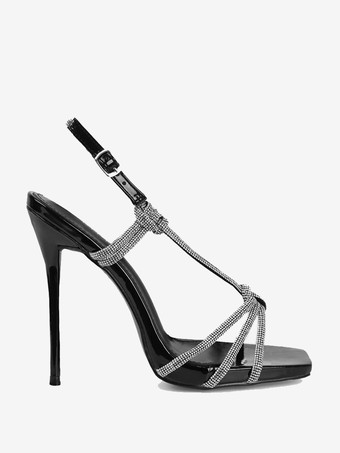 レディースヒールサンダル ゴールドグリッター オープントゥ スティレットヒールサンダル パーティーシューズ