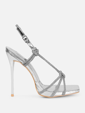 レディースヒールサンダル ゴールドグリッター オープントゥ スティレットヒールサンダル パーティーシューズ