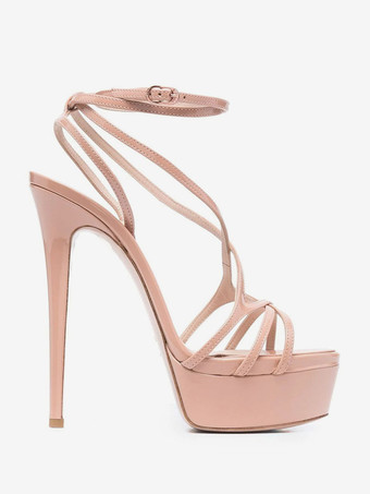 レディースセクシーサンダル ブラック プラットフォーム オープントゥ ストラップ ハイヒールサンダル