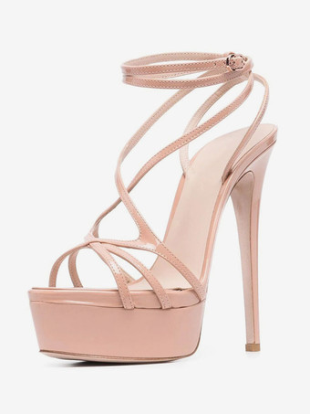 ダークピンクレディースセクシーサンダル ブラック プラットフォーム オープントゥ ストラップ ハイヒールサンダル