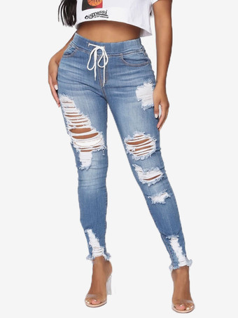 Calça jeans feminina casual de algodão