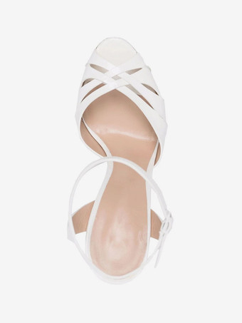 女性用ヒール サンダル ホワイト ピープトウ プラットフォーム スティレット ヒール サンダル パーティー シューズ