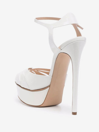 女性用ヒール サンダル ホワイト ピープトウ プラットフォーム スティレット ヒール サンダル パーティー シューズ