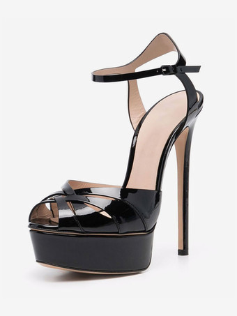 ブラック 女性用ヒール サンダル ホワイト ピープトウ プラットフォーム スティレット ヒール サンダル パーティー シューズ