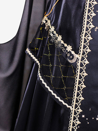 ハロウィン ロリータ衣装 ゴールド パッチワーク 古典的 ノースリーブ ブラック