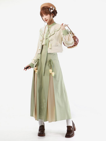 スウィートロリータ衣装 パステルグリーン フリンジ ジャカード 長袖 クリノリン