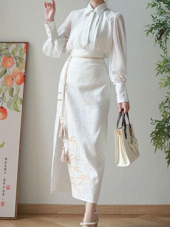 スウィートロリータ衣装 ホワイト ジャカード ロングスリーブ ジャンプスーツ