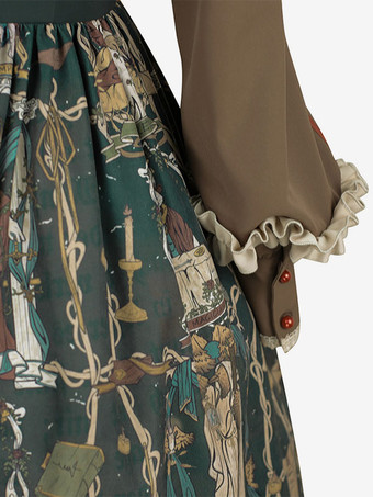 ゴスロリ衣装 ダークグリーン スケルトン 長袖 アクセサリー