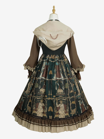 ゴスロリ衣装 ダークグリーン スケルトン 長袖 アクセサリー