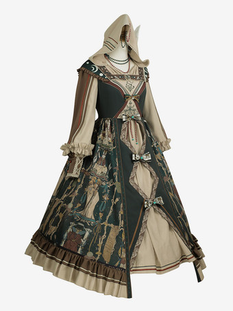 ゴスロリ衣装 ダークグリーン スケルトン 長袖 アクセサリー