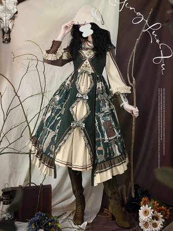 ダークグリーンゴスロリ衣装 ダークグリーン スケルトン 長袖 アクセサリー