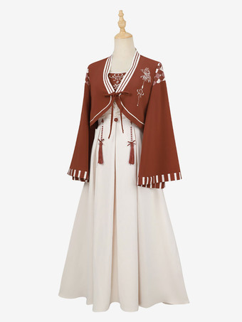 中国風のロリータ衣装エクリュ ホワイト長袖ドレス オーバー コート