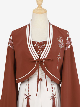 中国風のロリータ衣装エクリュ ホワイト長袖ドレス オーバー コート