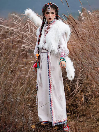 牧歌的なスタイルのロリータ衣装ホワイト ジャカード フリンジ長袖オーバー コート トップ