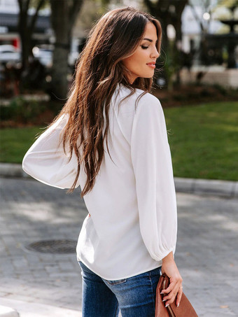 Long Sleeves Tees Khaki V-Neck Women Tee Shirt