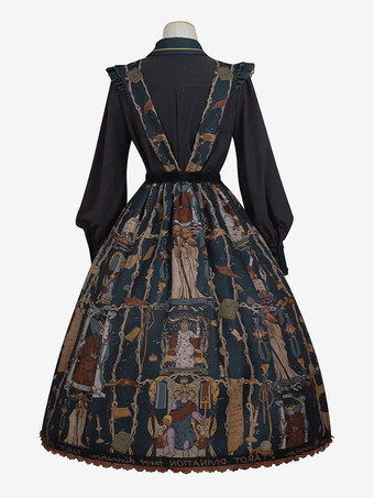 甘いロリータ衣装黒パッチワーク長袖ドレス