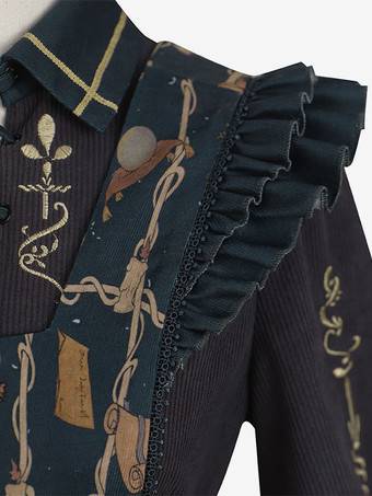 甘いロリータ衣装黒パッチワーク長袖ドレス