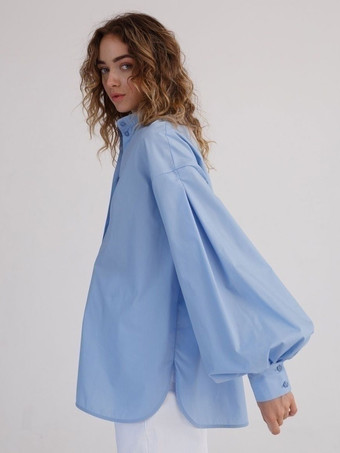 女性用シャツ ホワイト ボタン ターンダウン カラー カジュアル ロングスリーブ トップス