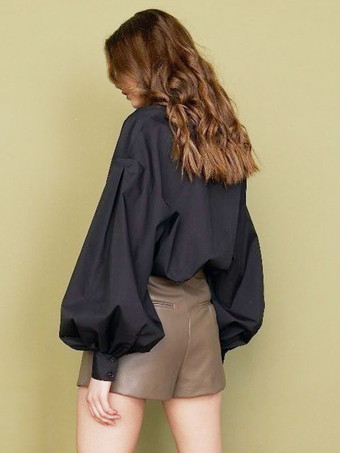 女性用シャツ ホワイト ボタン ターンダウン カラー カジュアル ロングスリーブ トップス