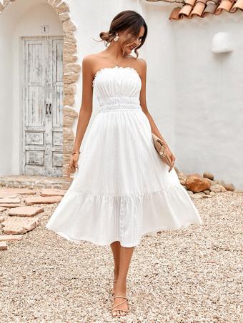 vestido blanco sin tirantes casual