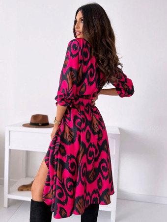 花柄プリント カジュアル ロングスリーブ ミディドレス