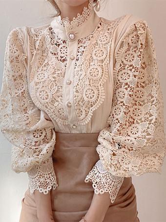 Camisa estampada floral de gola alta para mulheres, blusas casuais