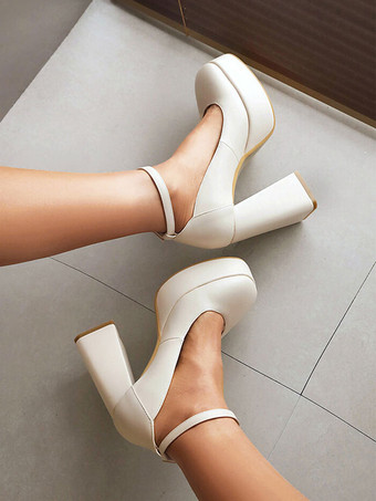 女性用 ハイヒール プラットフォーム チャンキーヒール アンクルストラップ パンプス